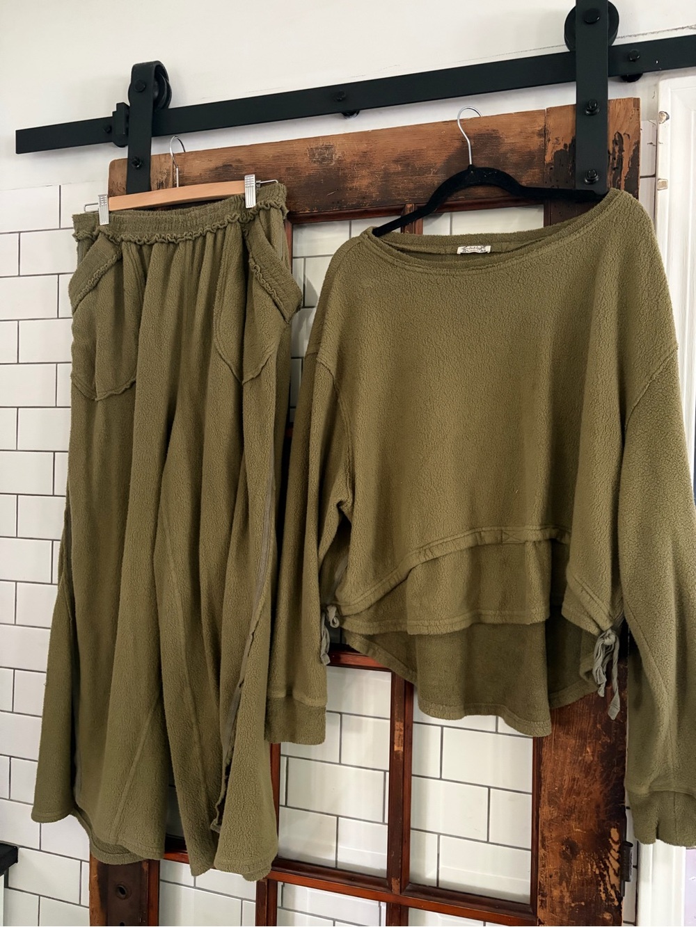 Free People Olive Green Oversized Crew Sweater with matching pants med